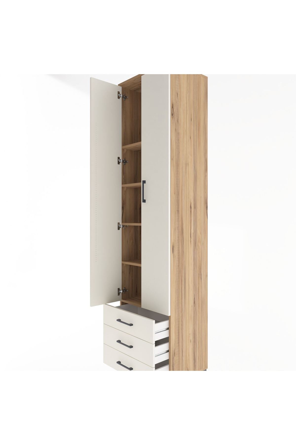 Hyperion Dolap 5 Raflı 3 Çekmeceli 2 Kapaklı 60x44x243 Çam-Aytaşı