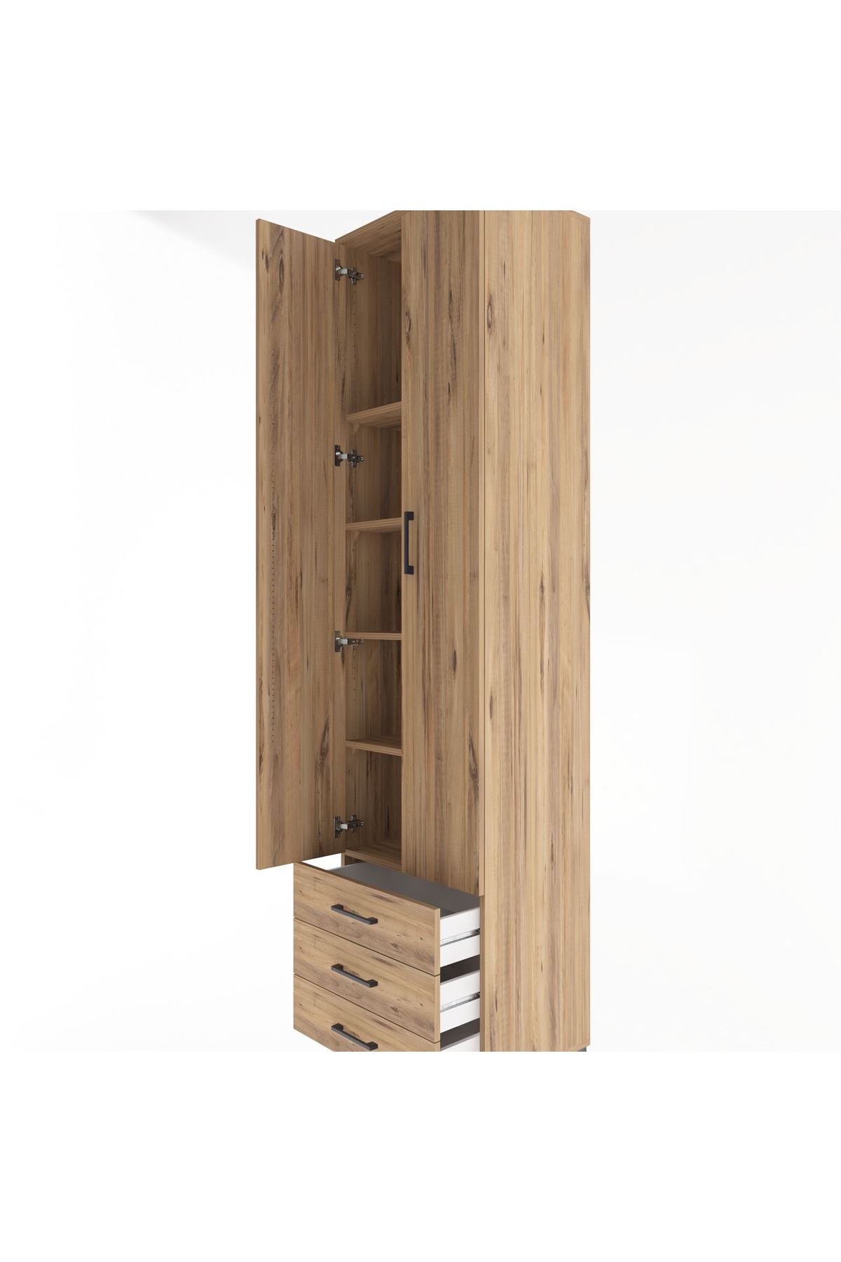 Hyperion Dolap 5 Raflı 3 Çekmeceli 2 Kapaklı 60x44x243 Çam-Çam