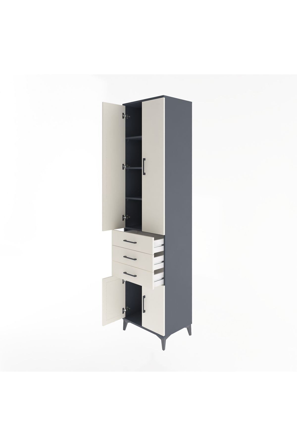 Hyperion Dolap 4 Raflı 3 Çekmeceli 4 Kapaklı 60x44x243 Antrasit-Aytaşı