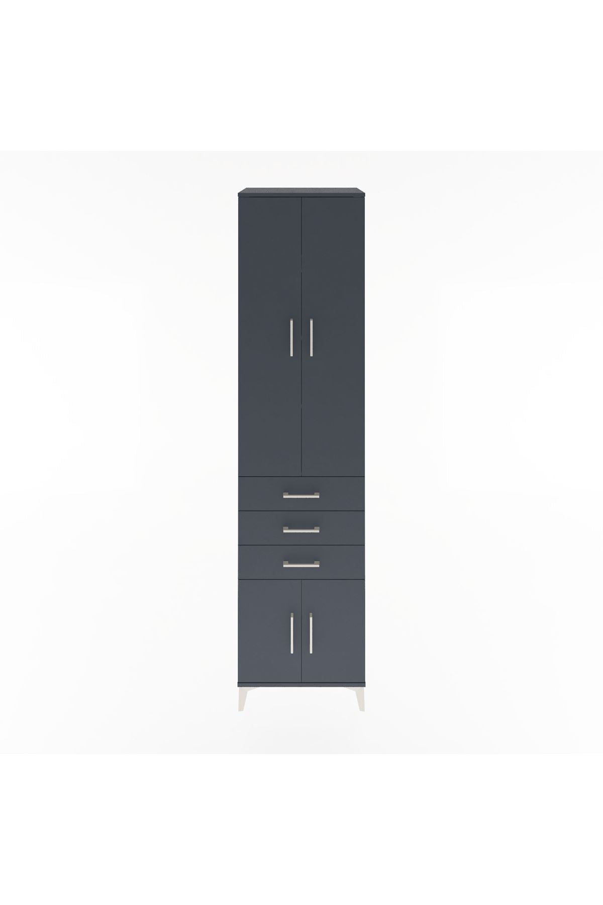 Hyperion Dolap 4 Raflı 3 Çekmeceli 4 Kapaklı 60x44x243 Antrasit-Antrasit