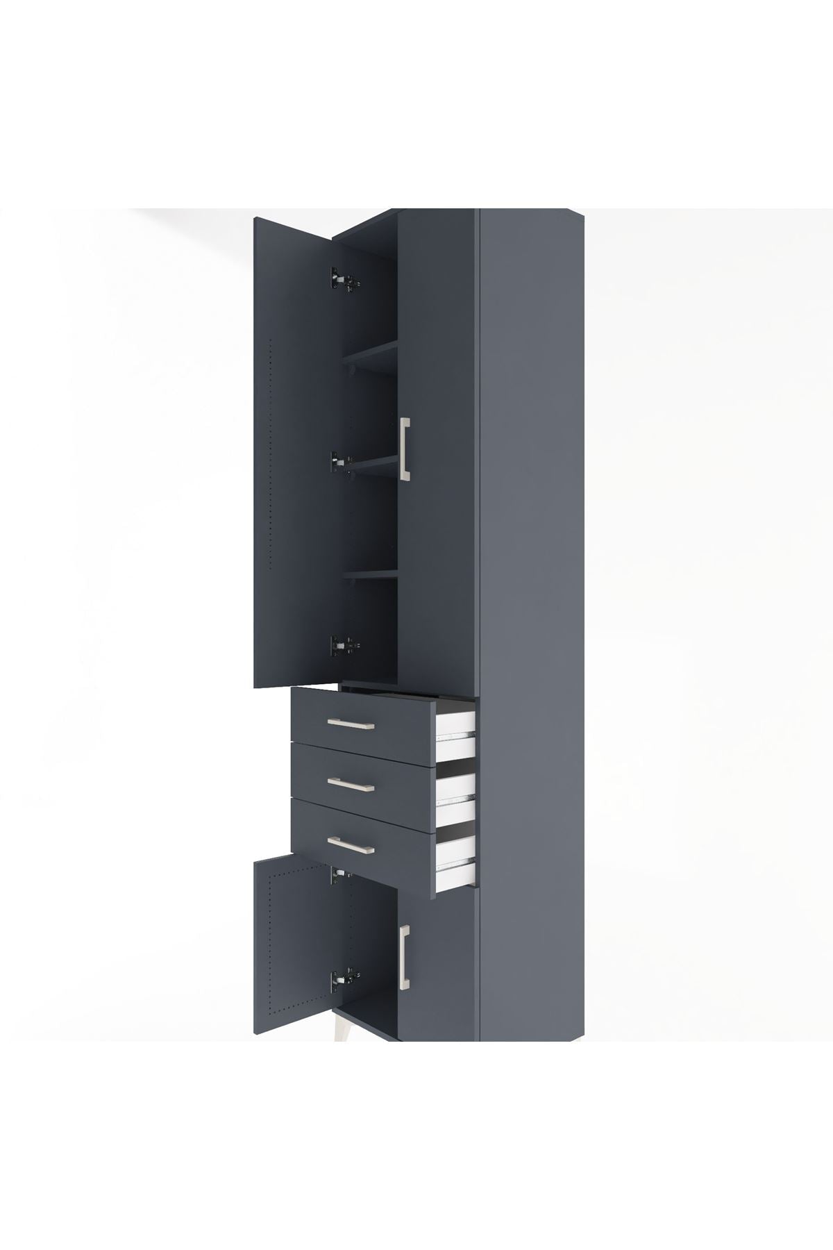 Hyperion Dolap 4 Raflı 3 Çekmeceli 4 Kapaklı 60x44x243 Antrasit-Antrasit