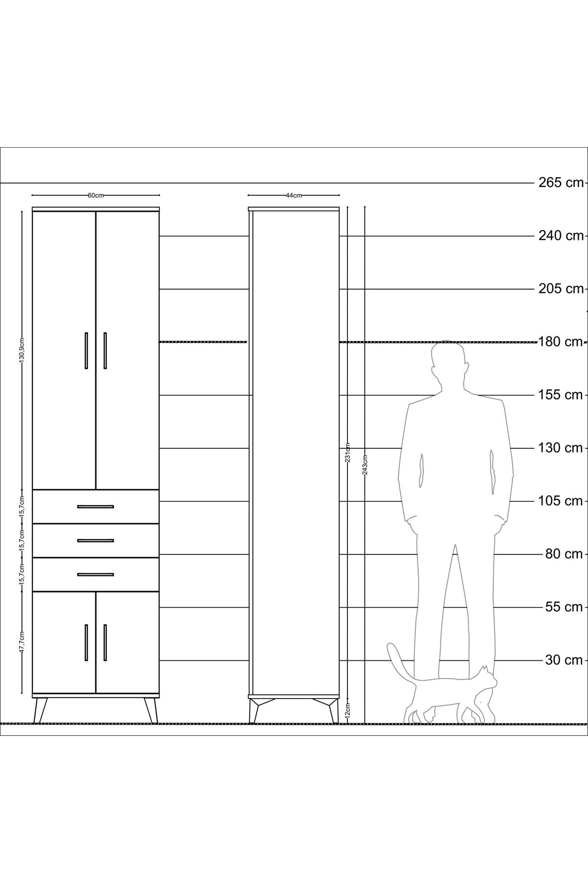 Hyperion Dolap 4 Raflı 3 Çekmeceli 4 Kapaklı 60x44x243 - S65M083V6B