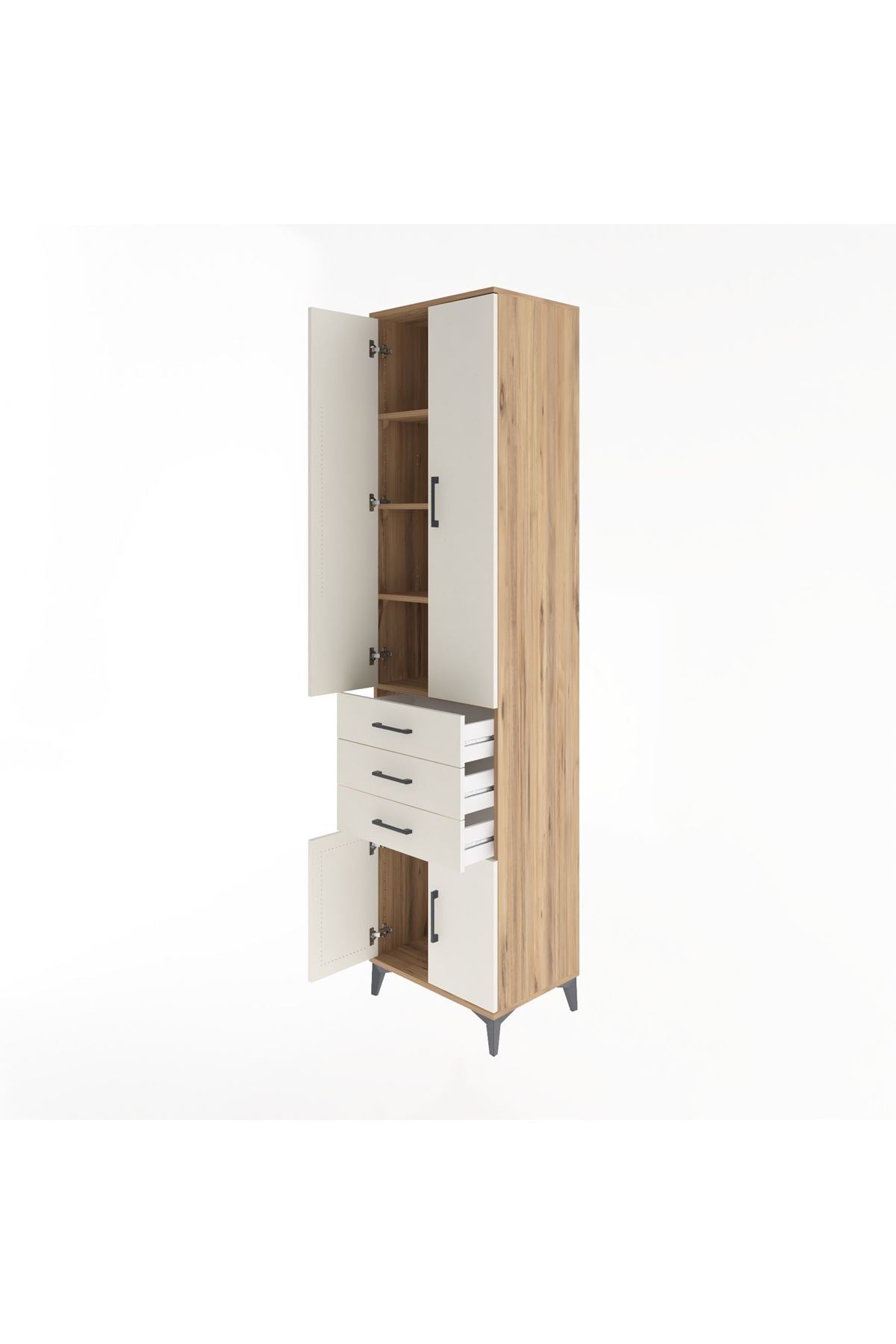 Hyperion Dolap 4 Raflı 3 Çekmeceli 4 Kapaklı 60x44x243 Çam-Aytaşı