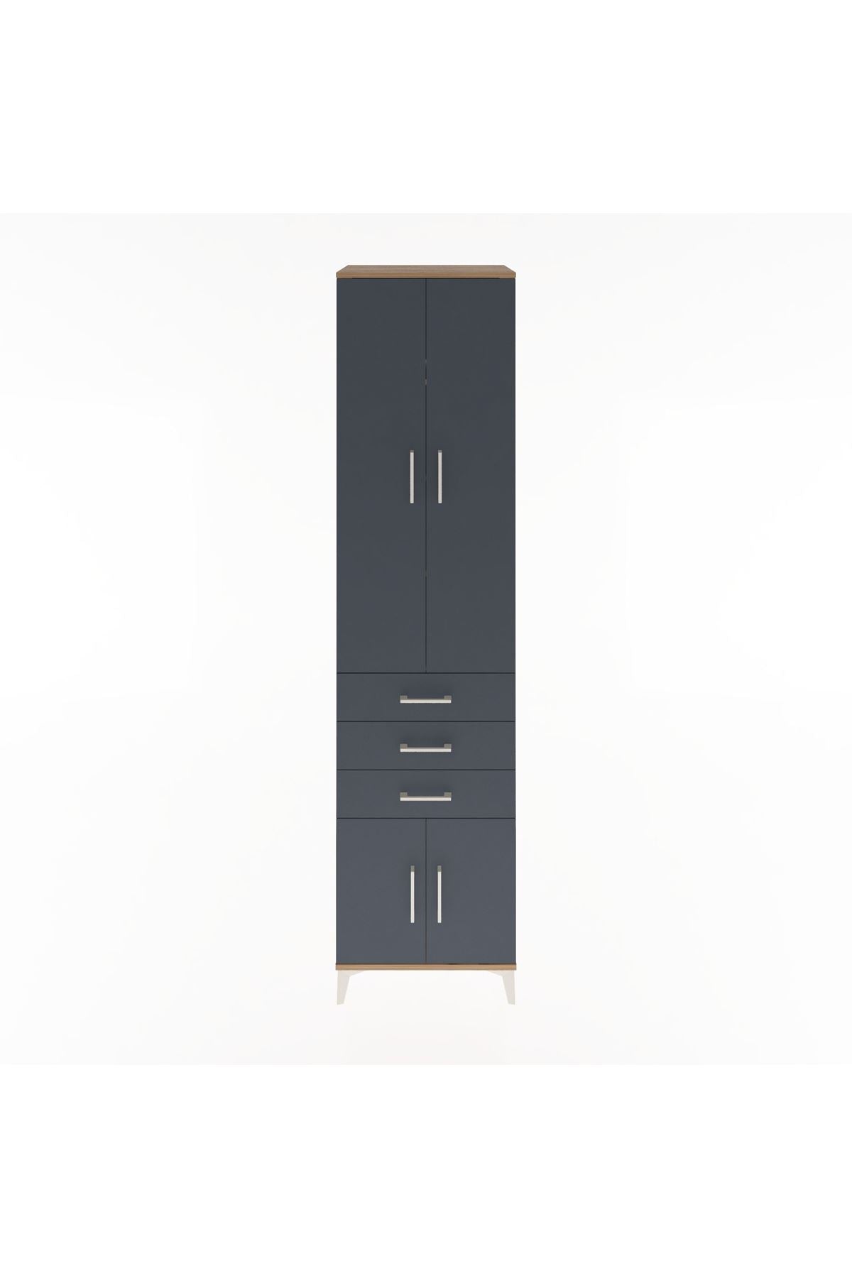 Hyperion Dolap 4 Raflı 3 Çekmeceli 4 Kapaklı 60x44x243 Çam-Antrasit