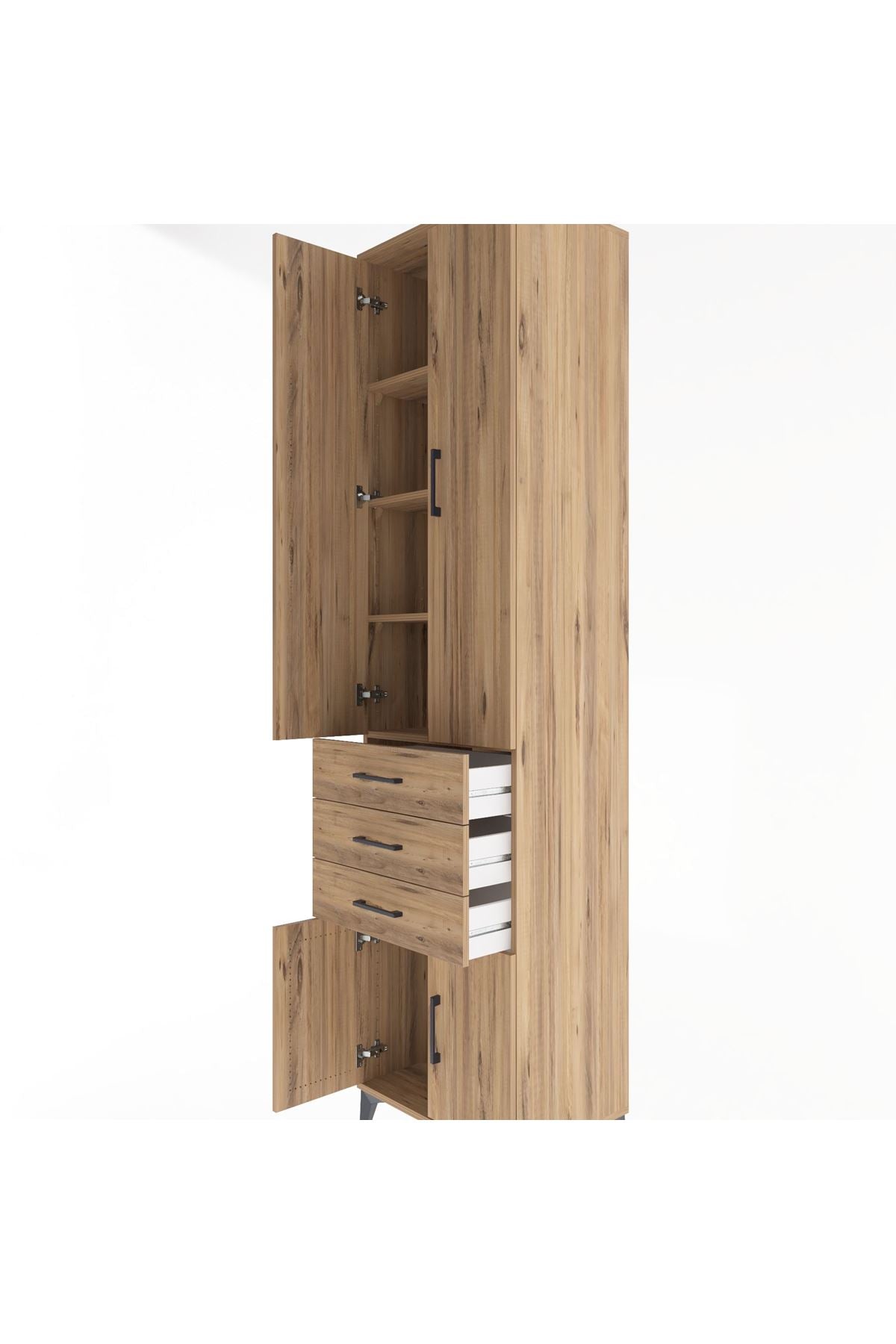 Hyperion Dolap 4 Raflı 3 Çekmeceli 4 Kapaklı 60x44x243 Çam-Çam