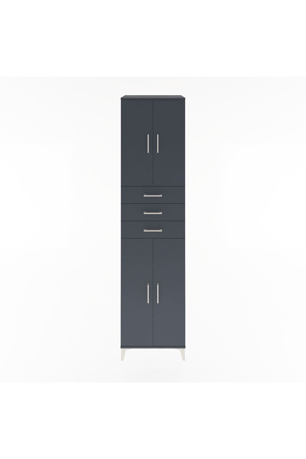 Hyperion Dolap 5 Raflı 3 Çekmeceli 4 Kapaklı 60x44x243 Antrasit-Antrasit