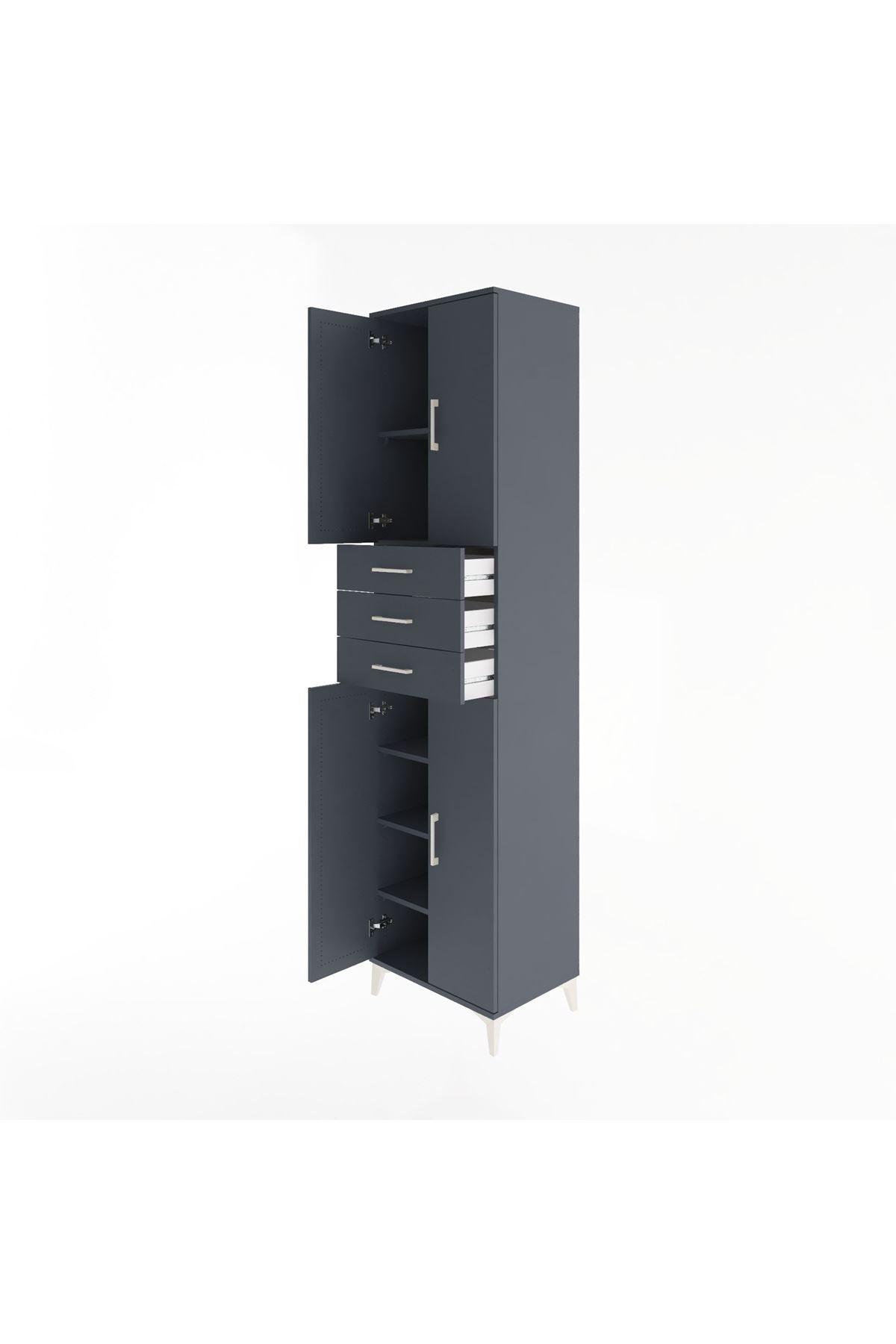 Hyperion Dolap 5 Raflı 3 Çekmeceli 4 Kapaklı 60x44x243 Antrasit-Antrasit