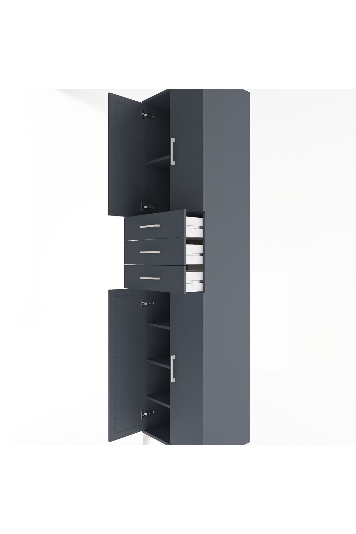 Hyperion Dolap 5 Raflı 3 Çekmeceli 4 Kapaklı 60x44x243 Antrasit-Antrasit