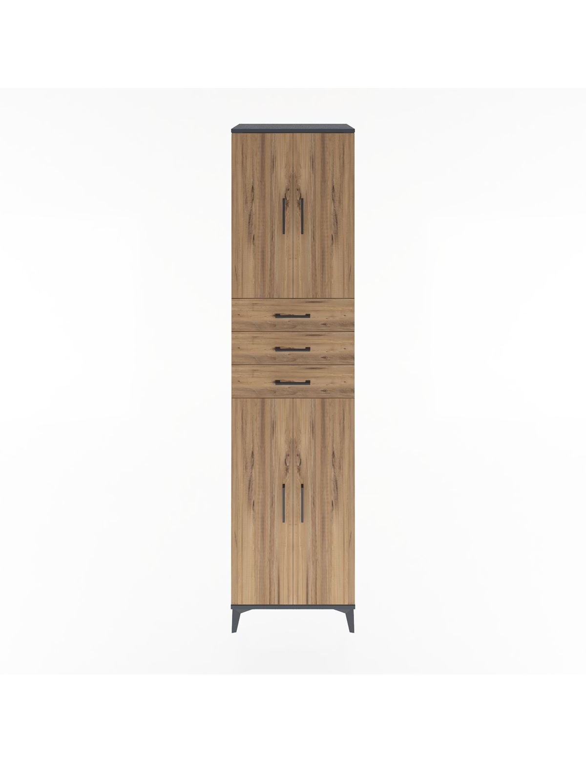 Hyperion Dolap 5 Raflı 3 Çekmeceli 4 Kapaklı 60x44x243 Antrasit-Çam