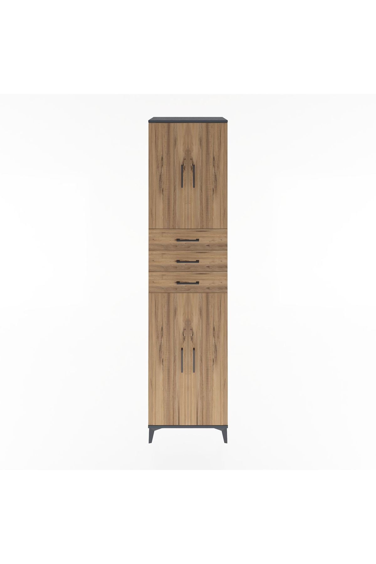 Hyperion Dolap 5 Raflı 3 Çekmeceli 4 Kapaklı 60x44x243 Antrasit-Çam