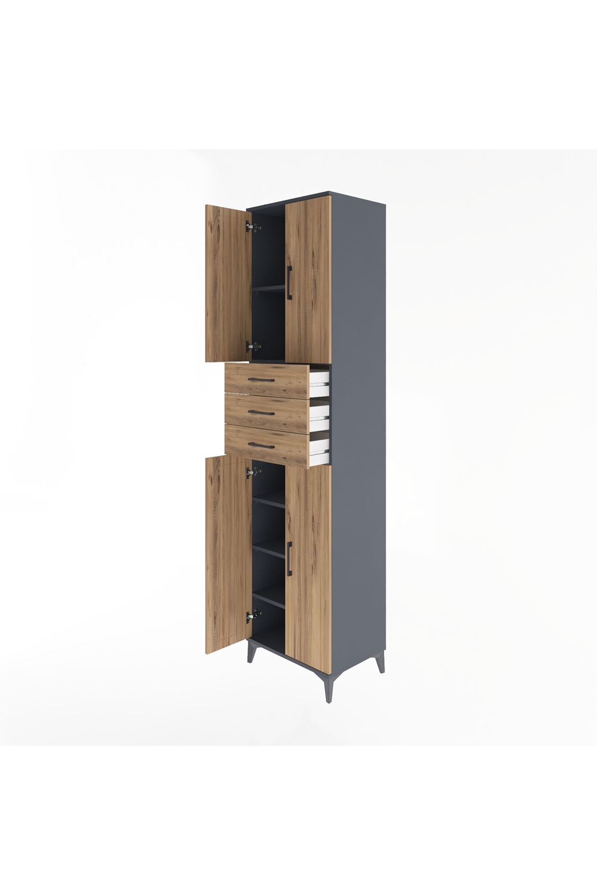 Hyperion Dolap 5 Raflı 3 Çekmeceli 4 Kapaklı 60x44x243 Antrasit-Çam