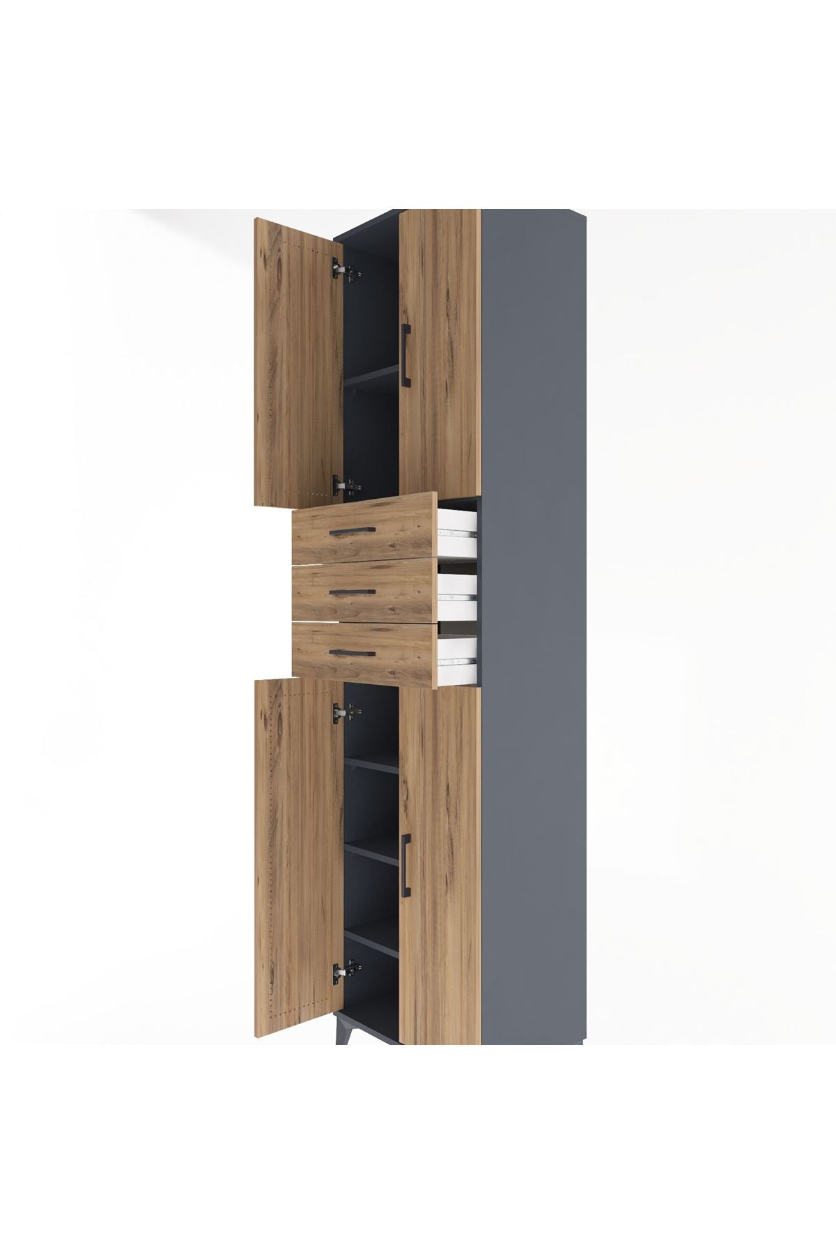 Hyperion Dolap 5 Raflı 3 Çekmeceli 4 Kapaklı 60x44x243 Antrasit-Çam