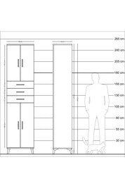Hyperion Dolap 5 Raflı 3 Çekmeceli 4 Kapaklı 60x44x243 Antrasit-Çam