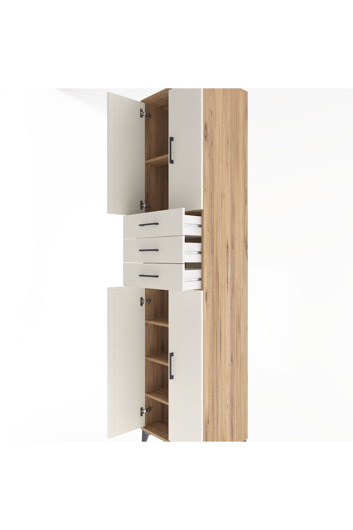 Hyperion Dolap 5 Raflı 3 Çekmeceli 4 Kapaklı 60x44x243 Çam-Aytaşı