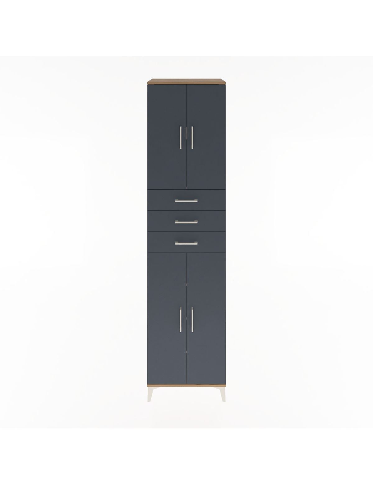 Hyperion Dolap 5 Raflı 3 Çekmeceli 4 Kapaklı 60x44x243 Çam-Antrasit