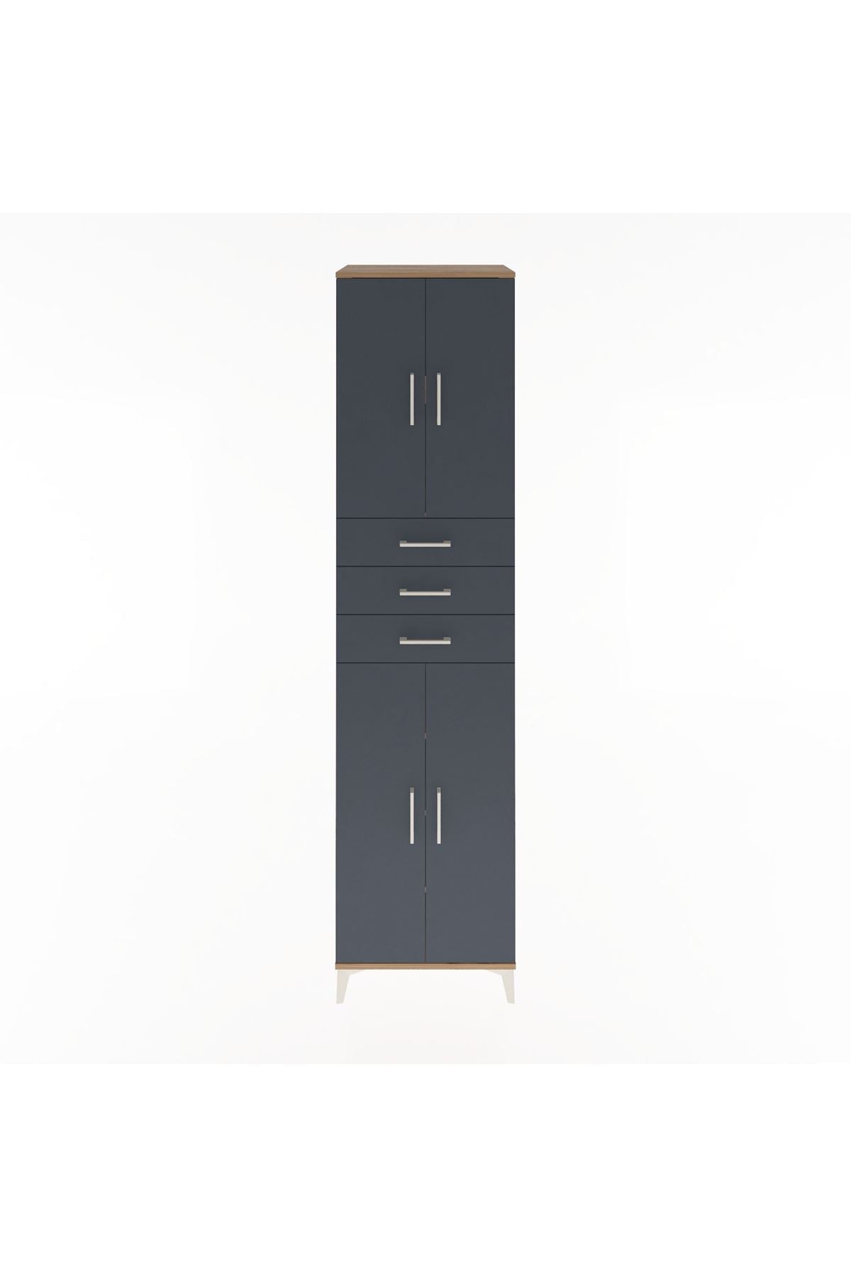 Hyperion Dolap 5 Raflı 3 Çekmeceli 4 Kapaklı 60x44x243 Çam-Antrasit