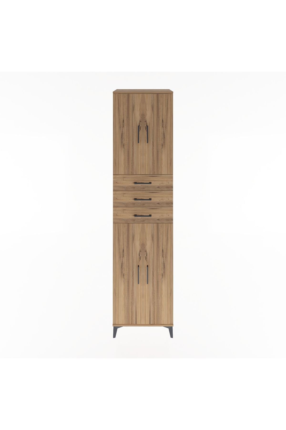 Hyperion Dolap 5 Raflı 3 Çekmeceli 4 Kapaklı 60x44x243 Çam-Çam