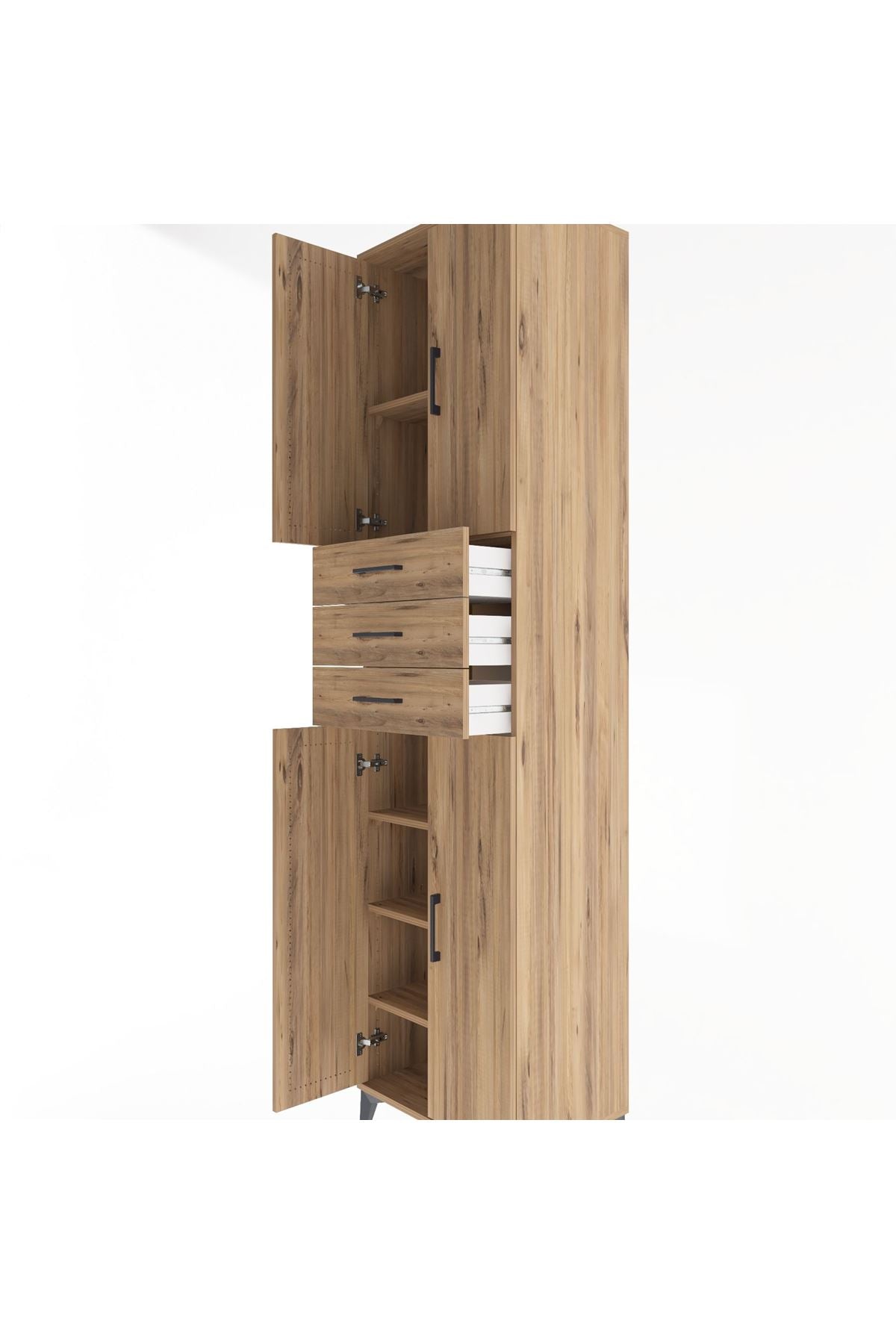 Hyperion Dolap 5 Raflı 3 Çekmeceli 4 Kapaklı 60x44x243 Çam-Çam