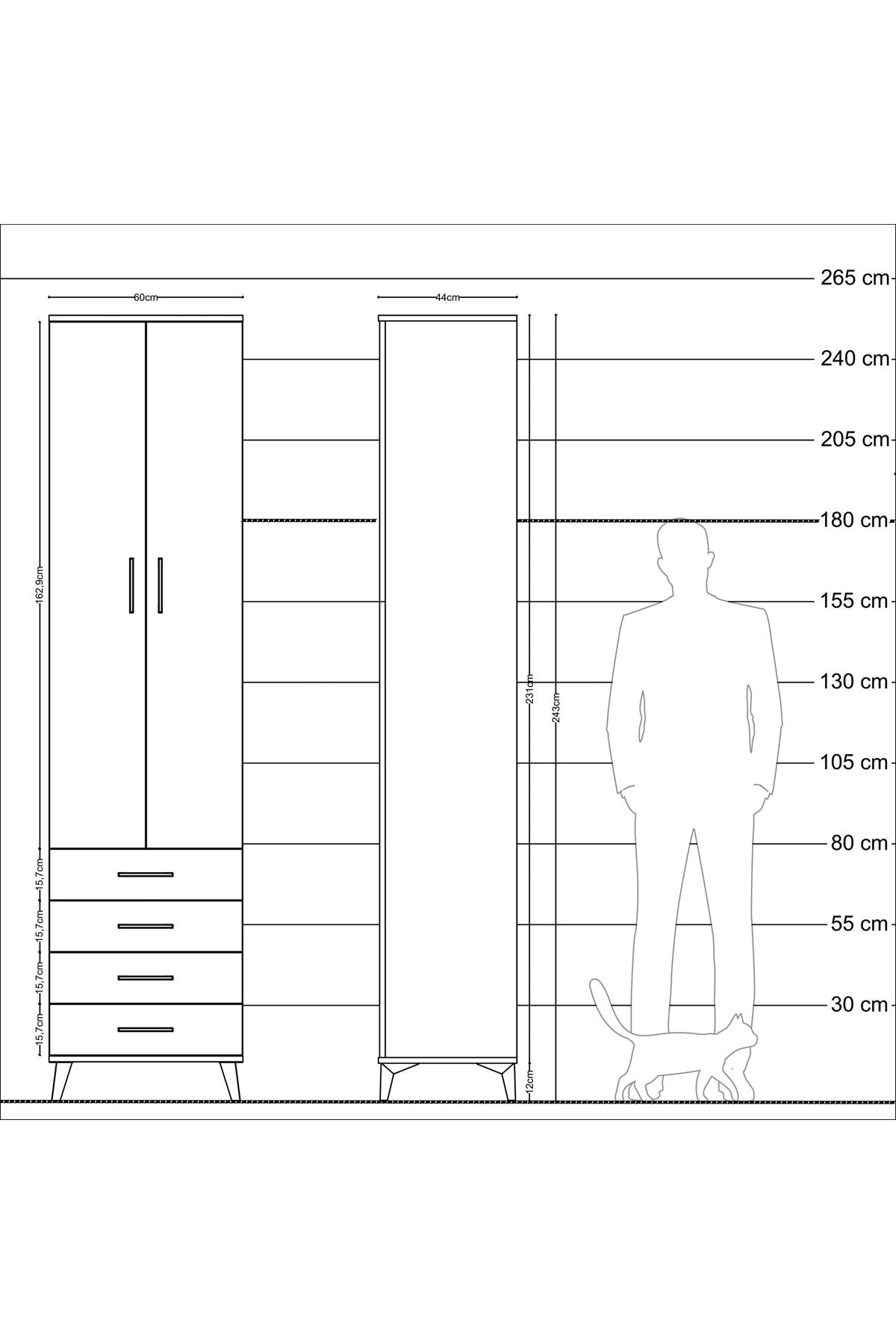 Hyperion Dolap 5 Raflı 4 Çekmeceli 2 Kapaklı 60x44x243 Aytaşı-Aytaşı