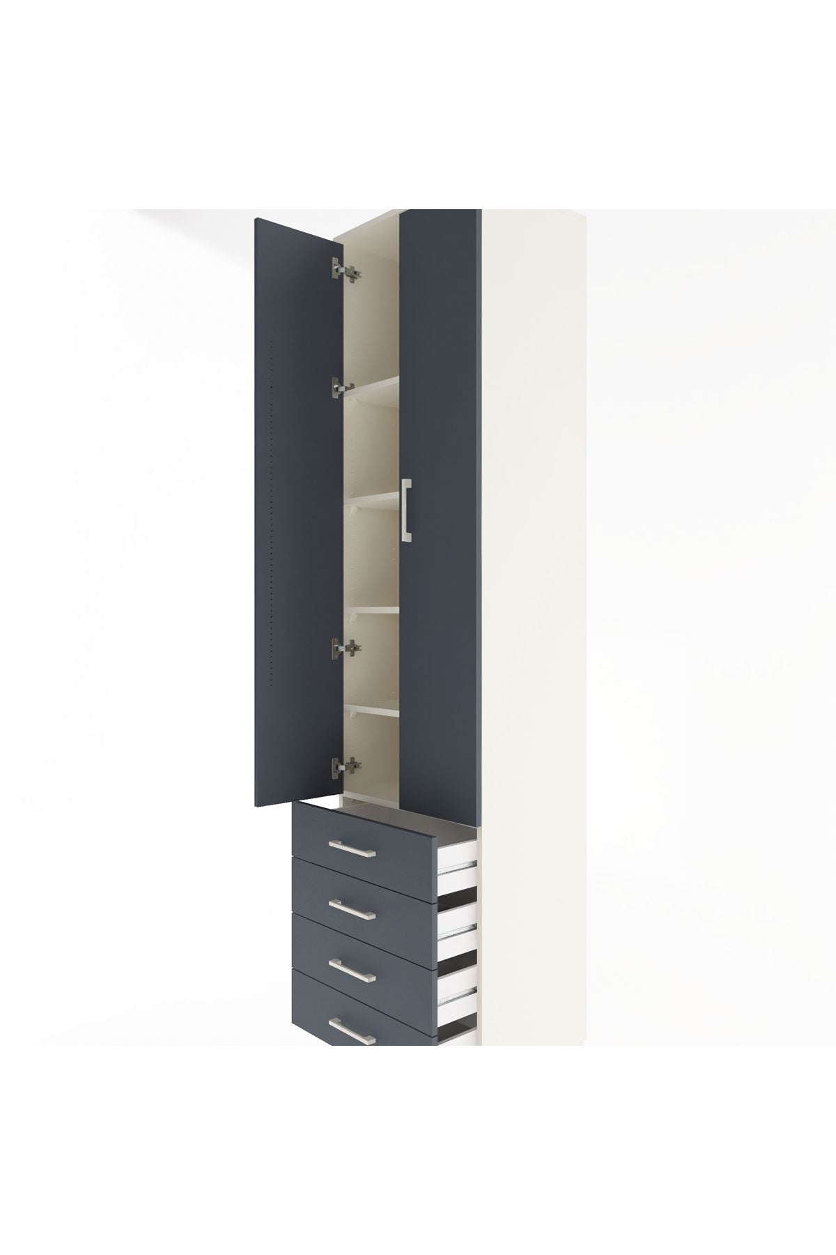 Hyperion Dolap 5 Raflı 4 Çekmeceli 2 Kapaklı 60x44x243 Aytaşı-Antrasit