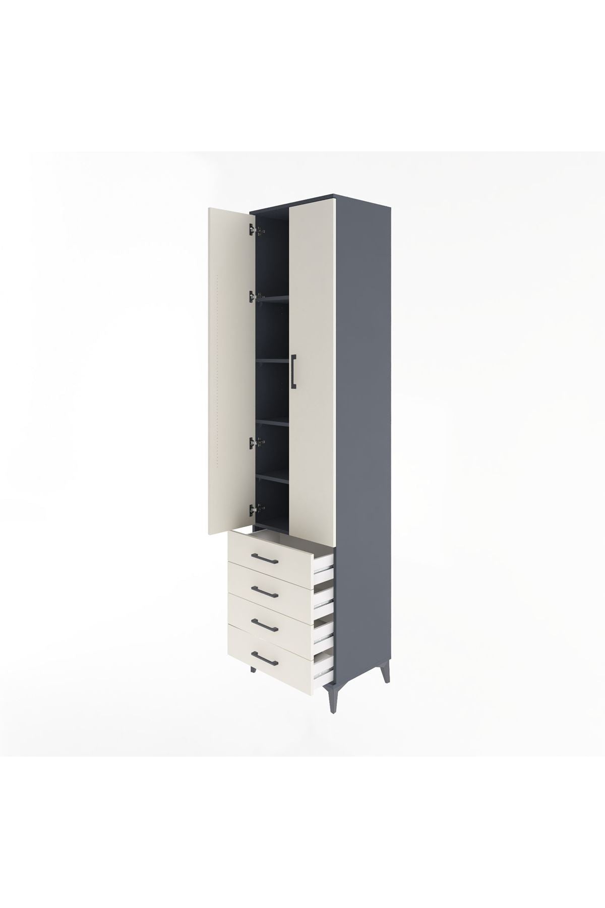 Hyperion Dolap 5 Raflı 4 Çekmeceli 2 Kapaklı 60x44x243 Antrasit-Aytaşı