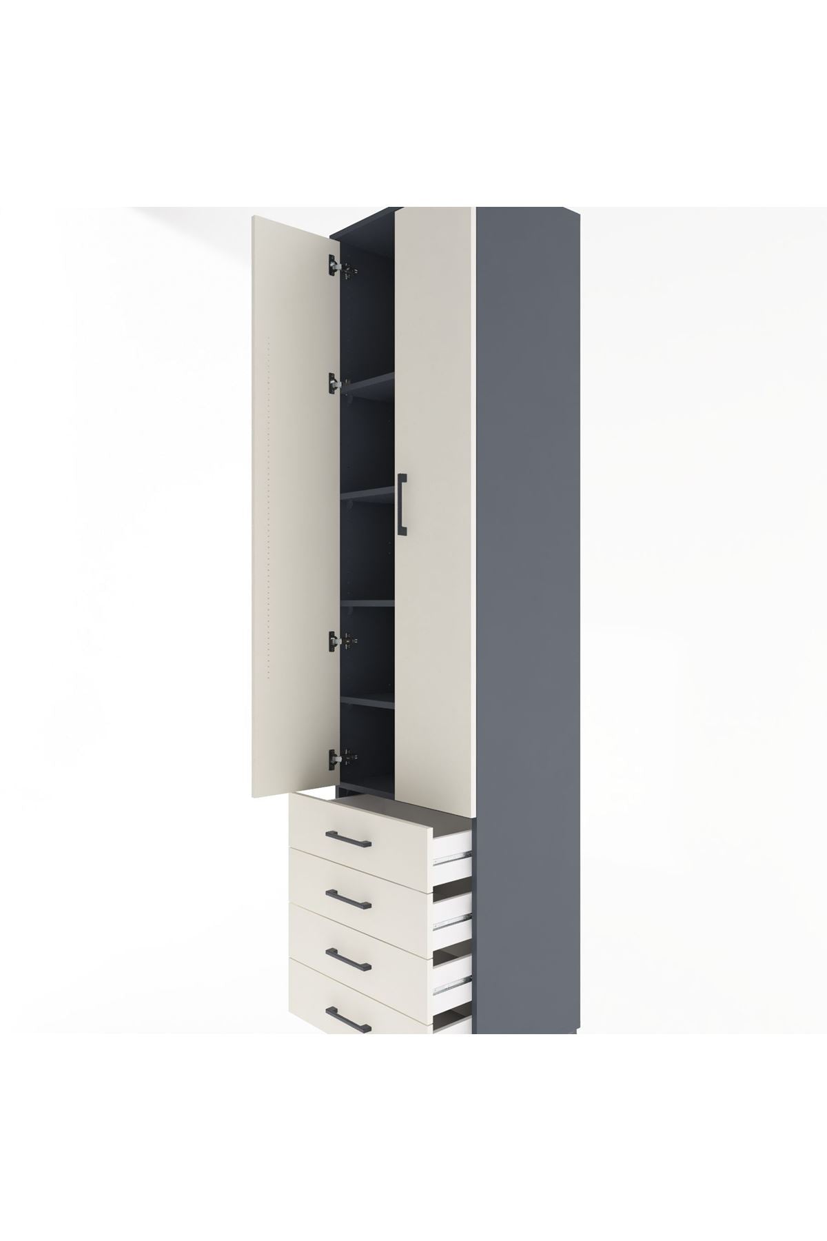 Hyperion Dolap 5 Raflı 4 Çekmeceli 2 Kapaklı 60x44x243 Antrasit-Aytaşı