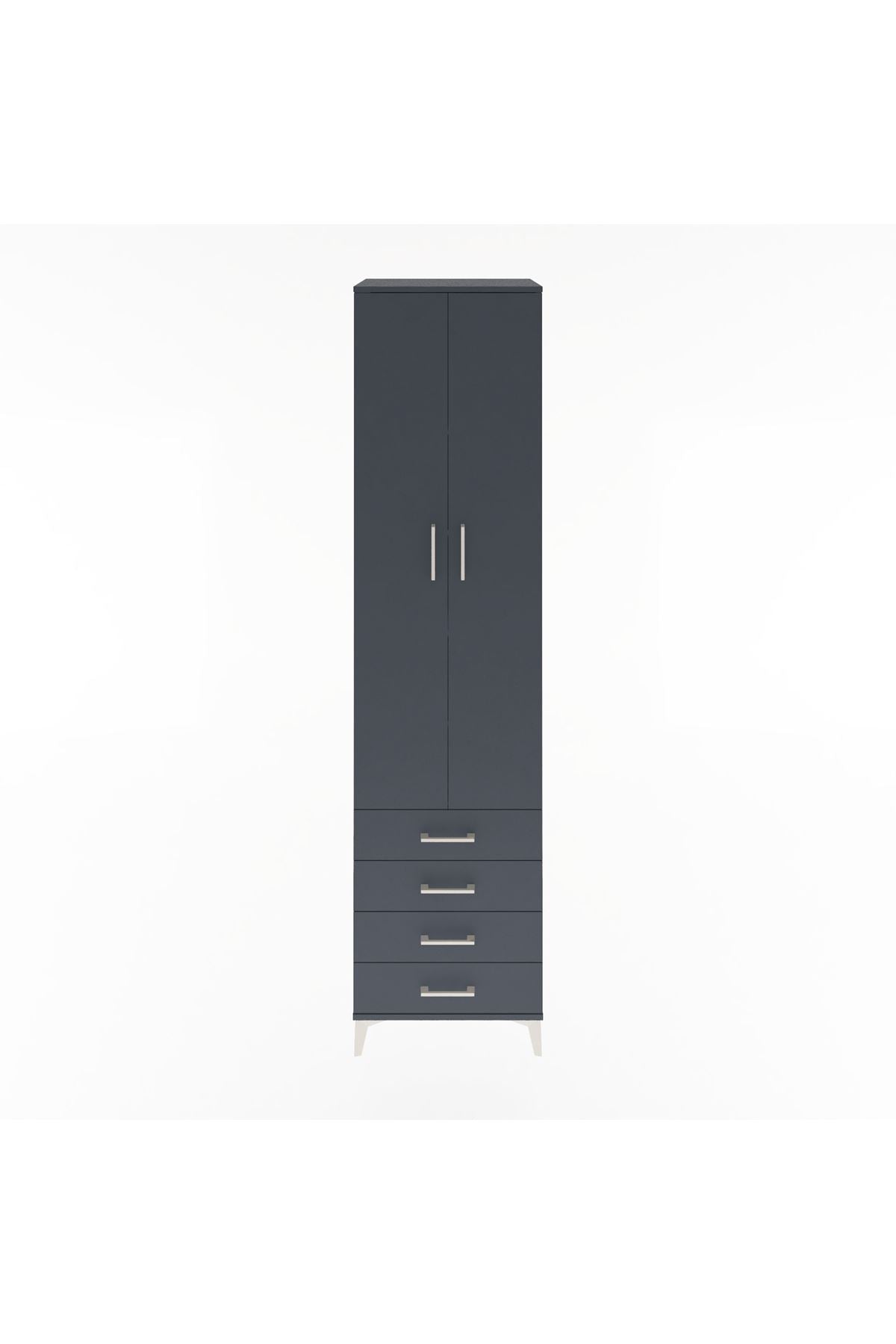 Hyperion Dolap 5 Raflı 4 Çekmeceli 2 Kapaklı 60x44x243 Antrasit-Antrasit