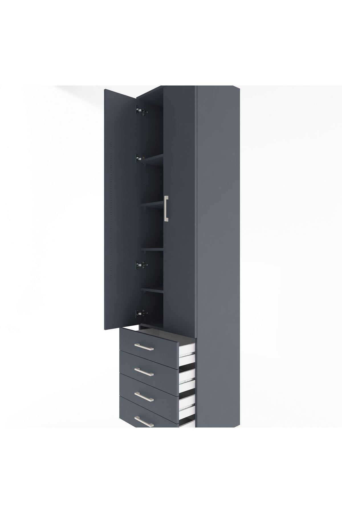 Hyperion Dolap 5 Raflı 4 Çekmeceli 2 Kapaklı 60x44x243 Antrasit-Antrasit