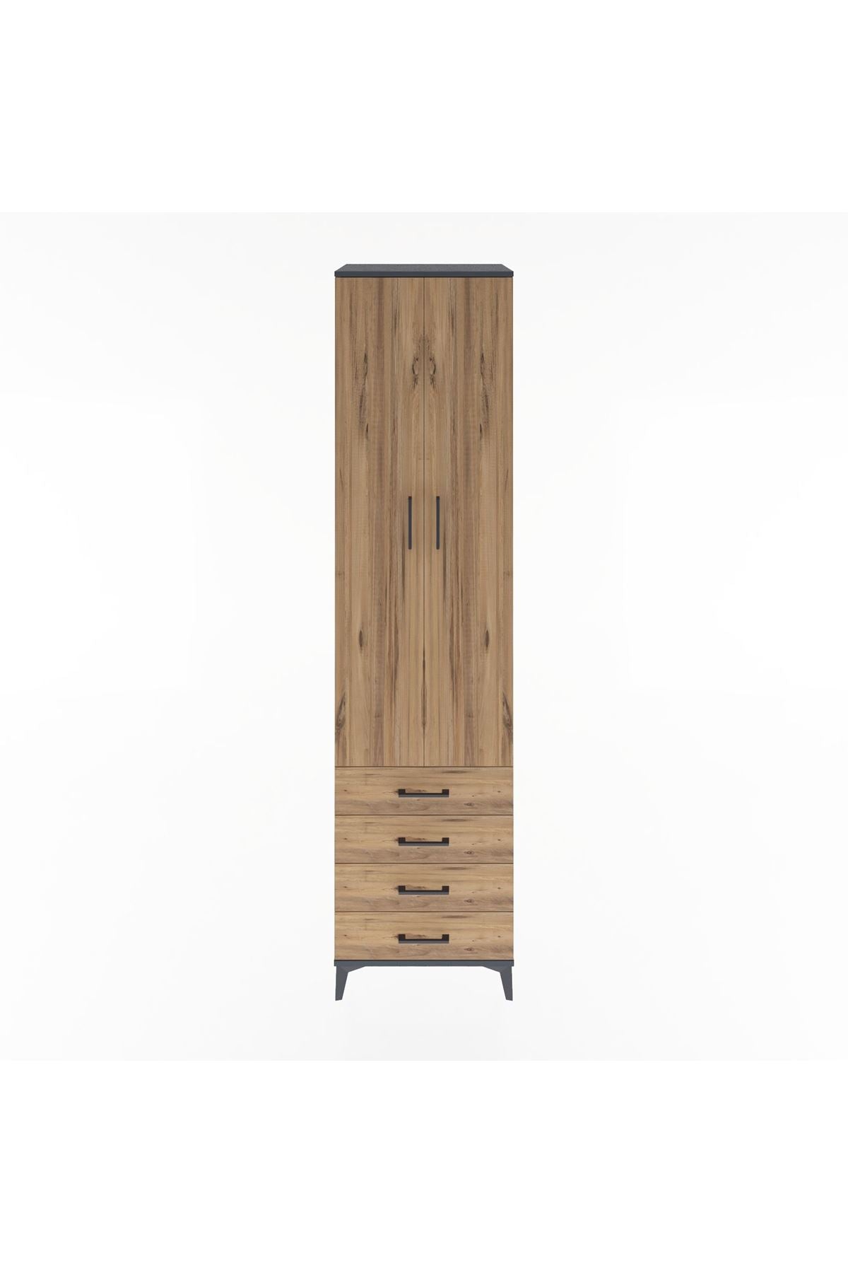 Hyperion Dolap 5 Raflı 4 Çekmeceli 2 Kapaklı 60x44x243 Antrasit-Çam