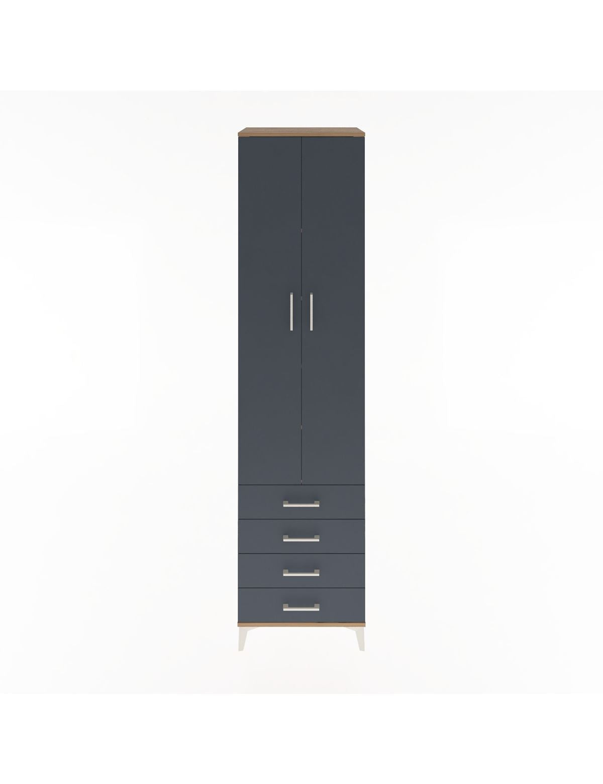 Hyperion Dolap 5 Raflı 4 Çekmeceli 2 Kapaklı 60x44x243 Çam-Antrasit