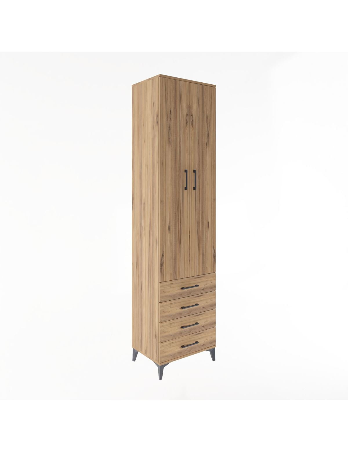 Hyperion Dolap 5 Raflı 4 Çekmeceli 2 Kapaklı 60x44x243 Çam-Çam