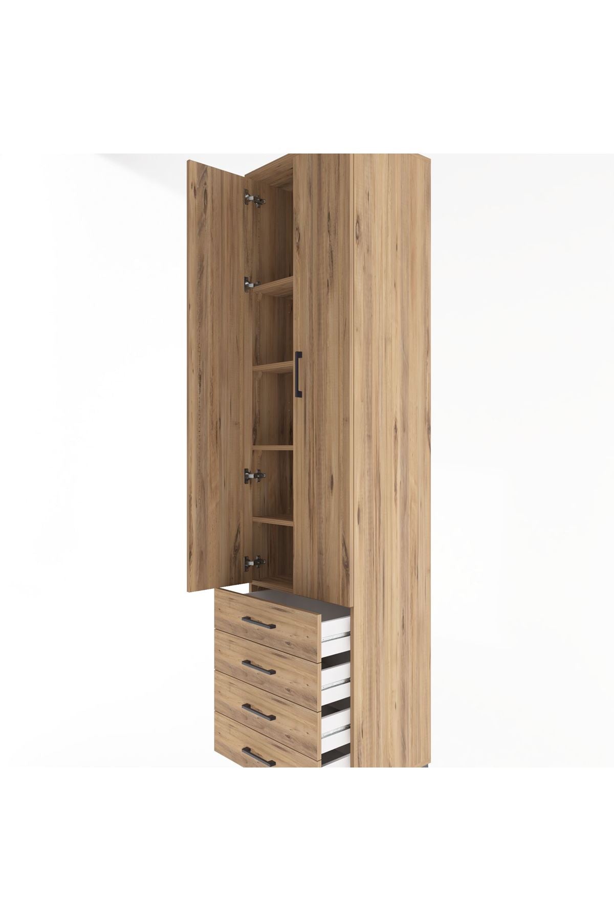 Hyperion Dolap 5 Raflı 4 Çekmeceli 2 Kapaklı 60x44x243 Çam-Çam