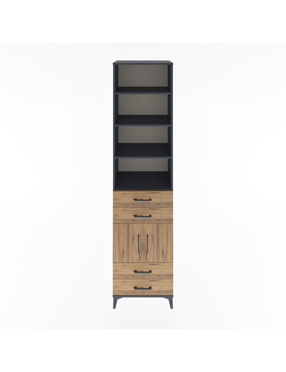 Hyperion Dolap 5 Raflı 4 Çekmeceli 2 Kapaklı 60x44x243 Antrasit-Çam