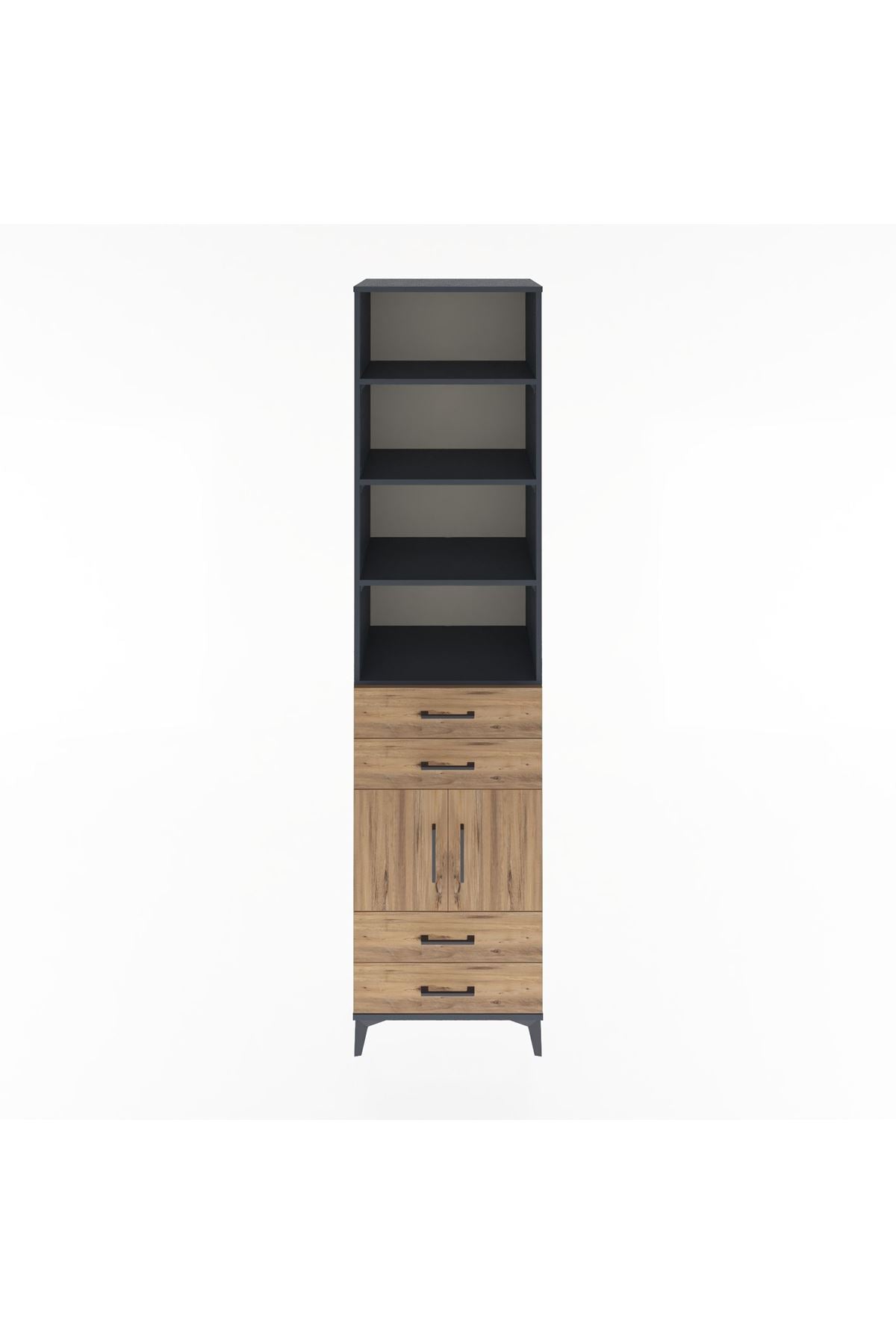 Hyperion Dolap 5 Raflı 4 Çekmeceli 2 Kapaklı 60x44x243 Antrasit-Çam