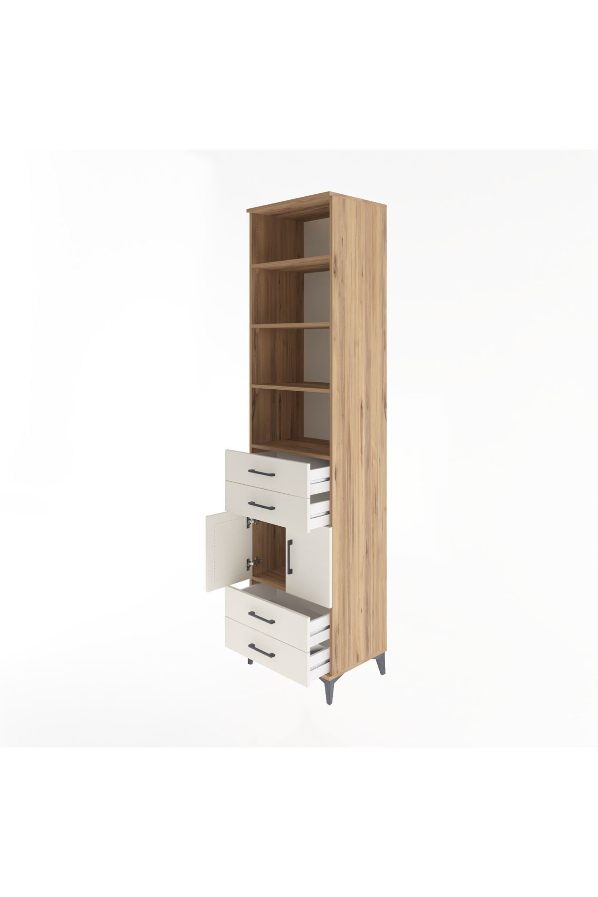 Hyperion Dolap 5 Raflı 4 Çekmeceli 2 Kapaklı 60x44x243 Çam-Aytaşı