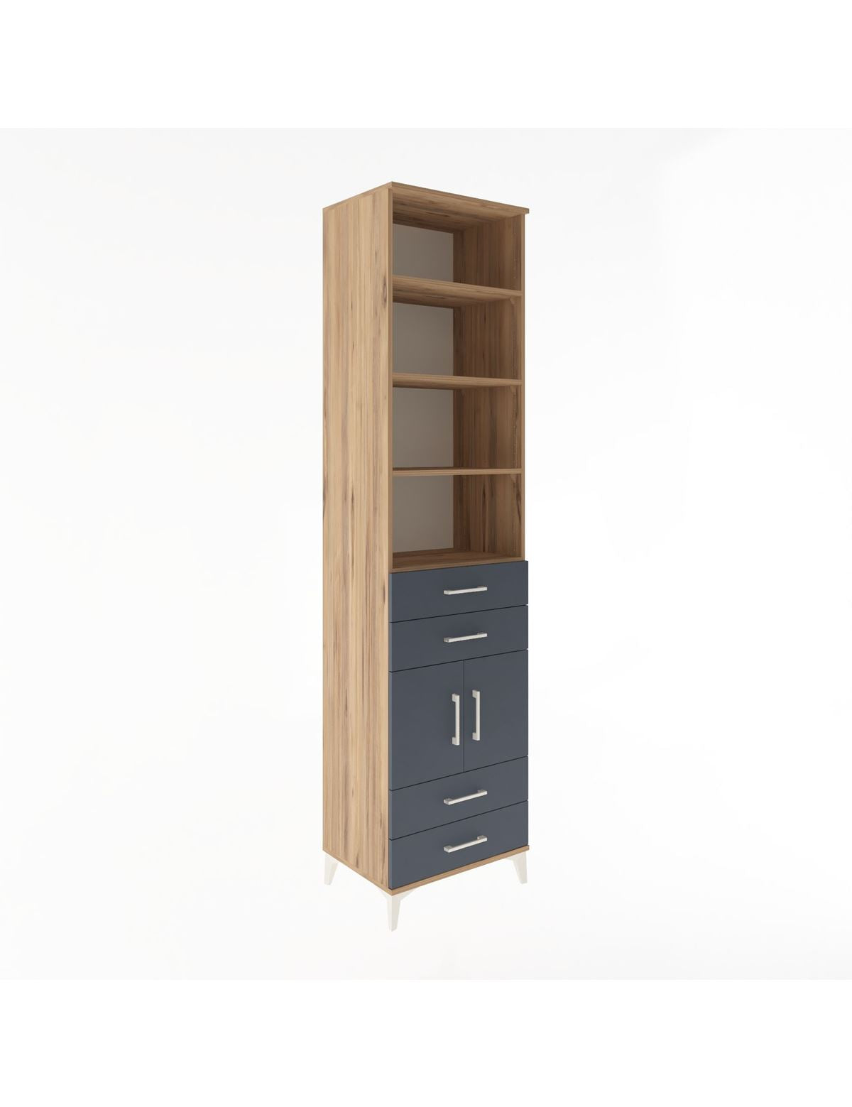 Hyperion Dolap 5 Raflı 4 Çekmeceli 2 Kapaklı 60x44x243 Çam-Antrasit