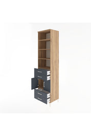 Hyperion Dolap 5 Raflı 4 Çekmeceli 2 Kapaklı 60x44x243 Çam-Antrasit