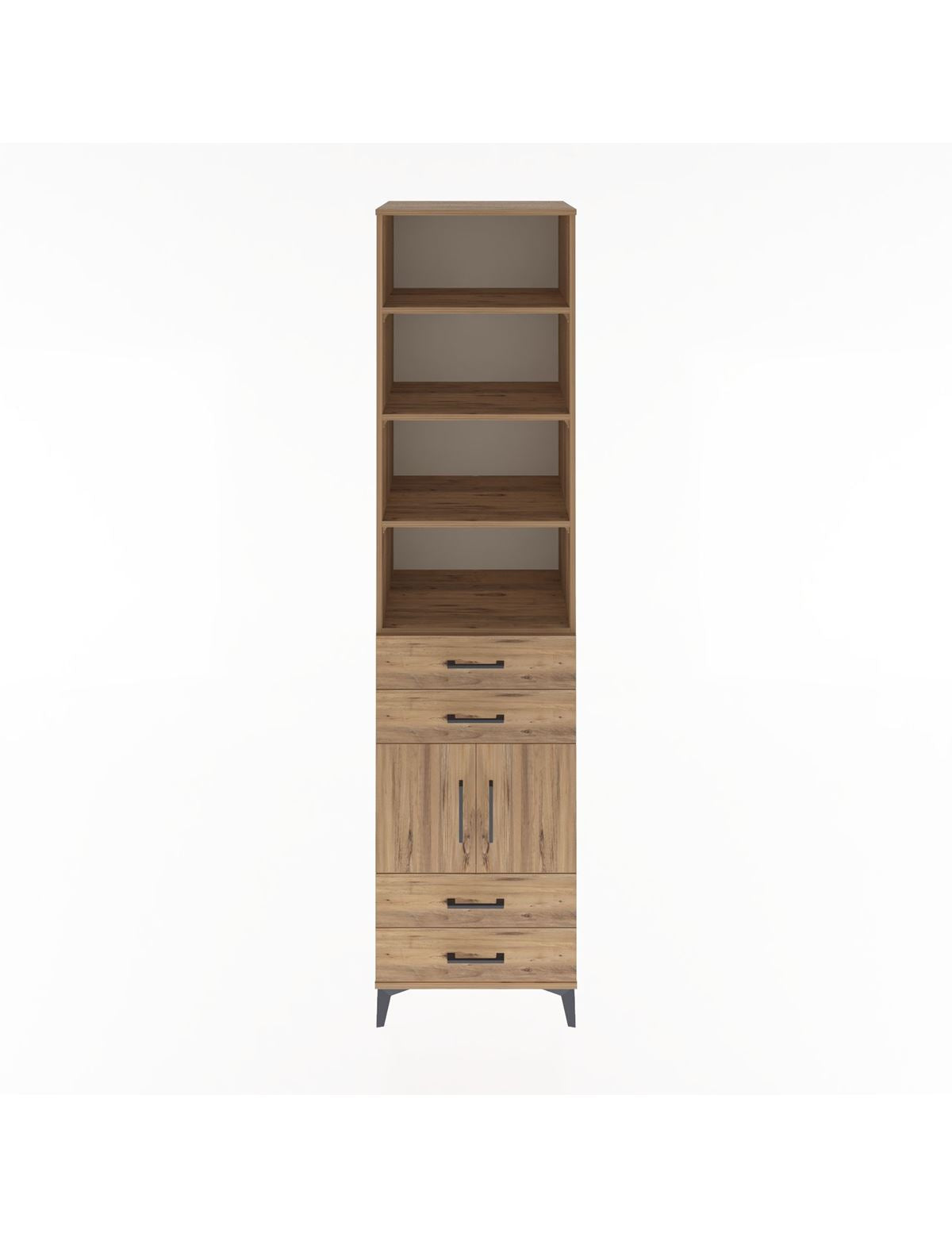 Hyperion Dolap 5 Raflı 4 Çekmeceli 2 Kapaklı 60x44x243 Çam-Çam