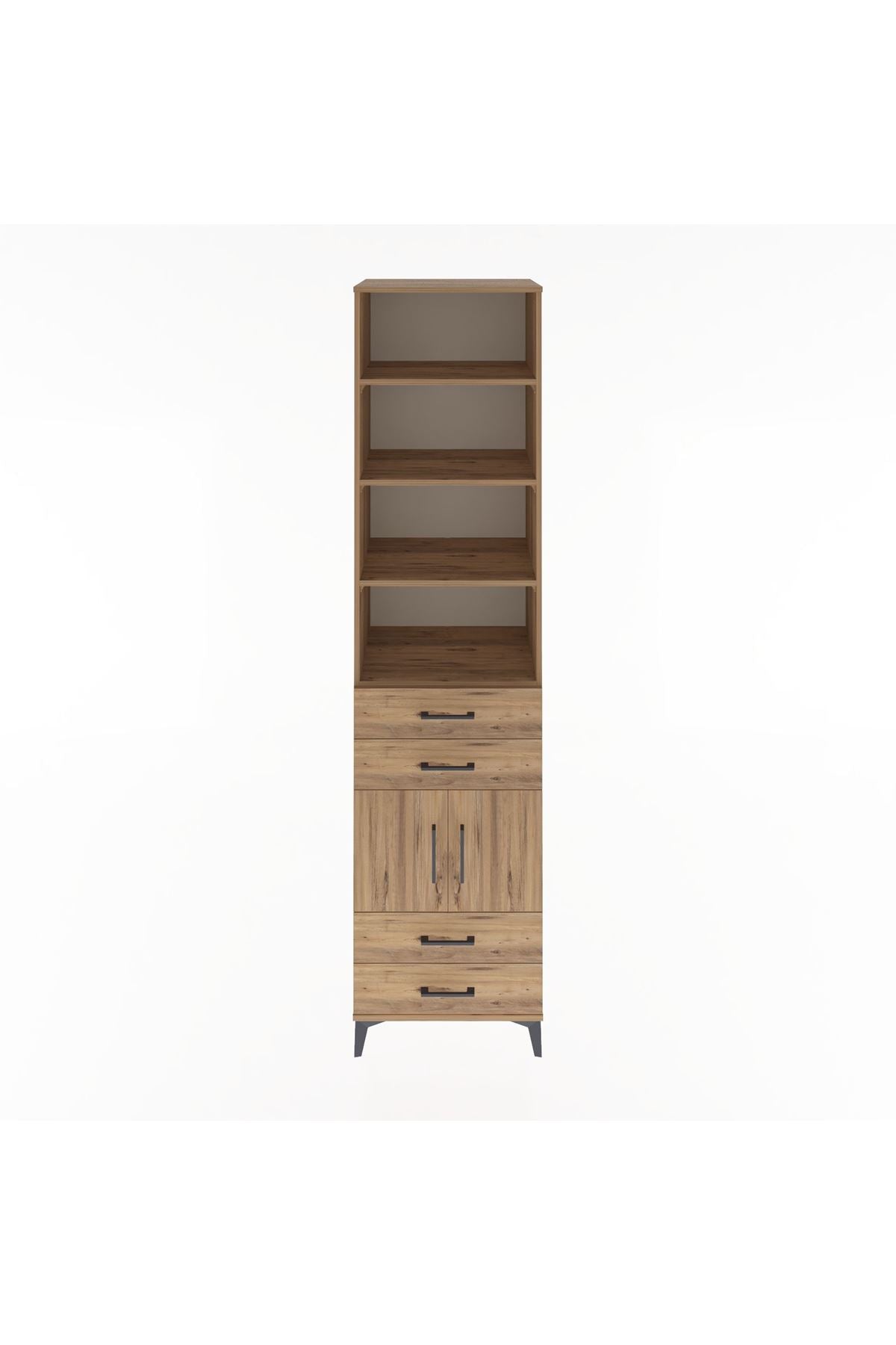 Hyperion Dolap 5 Raflı 4 Çekmeceli 2 Kapaklı 60x44x243 Çam-Çam