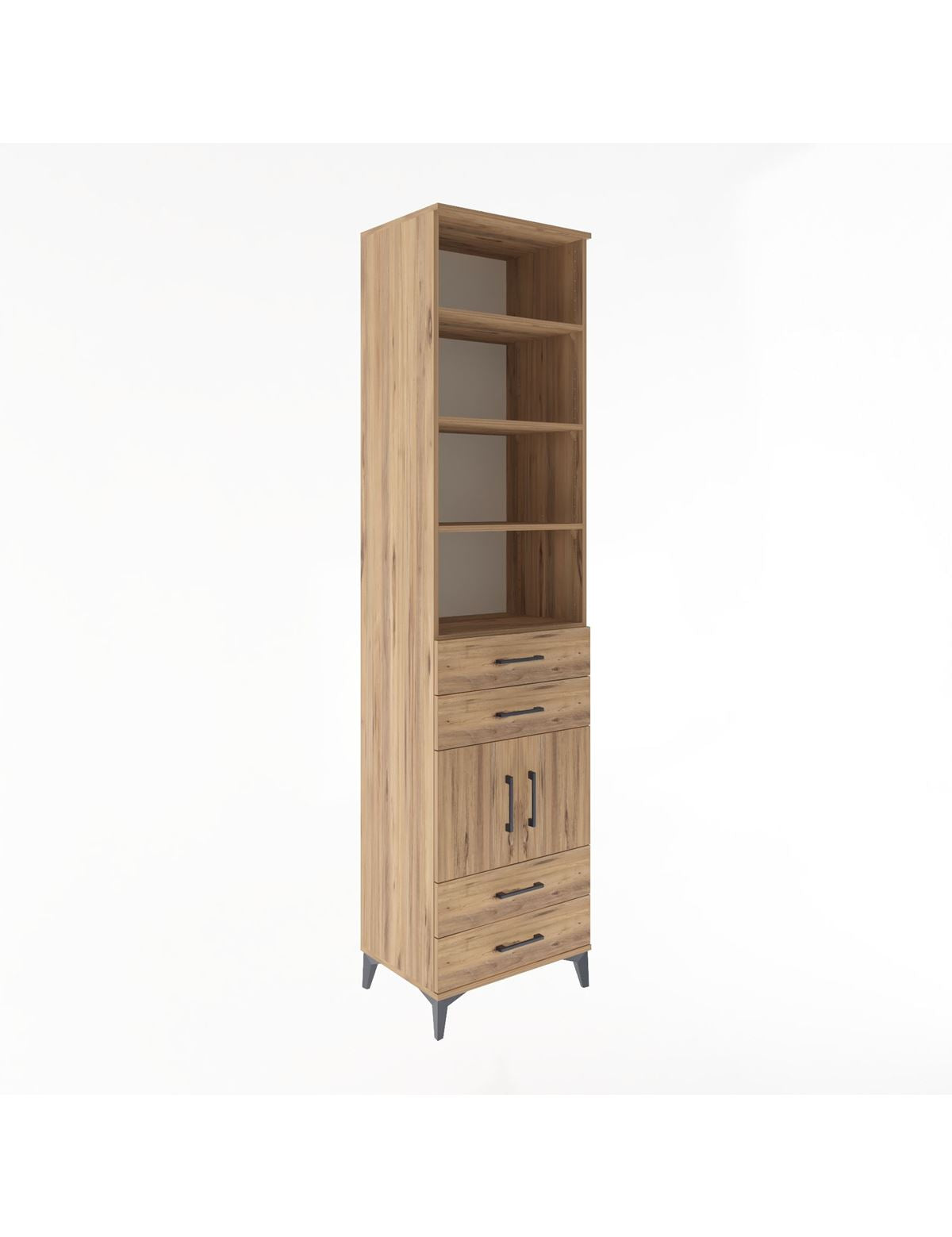 Hyperion Dolap 5 Raflı 4 Çekmeceli 2 Kapaklı 60x44x243 Çam-Çam