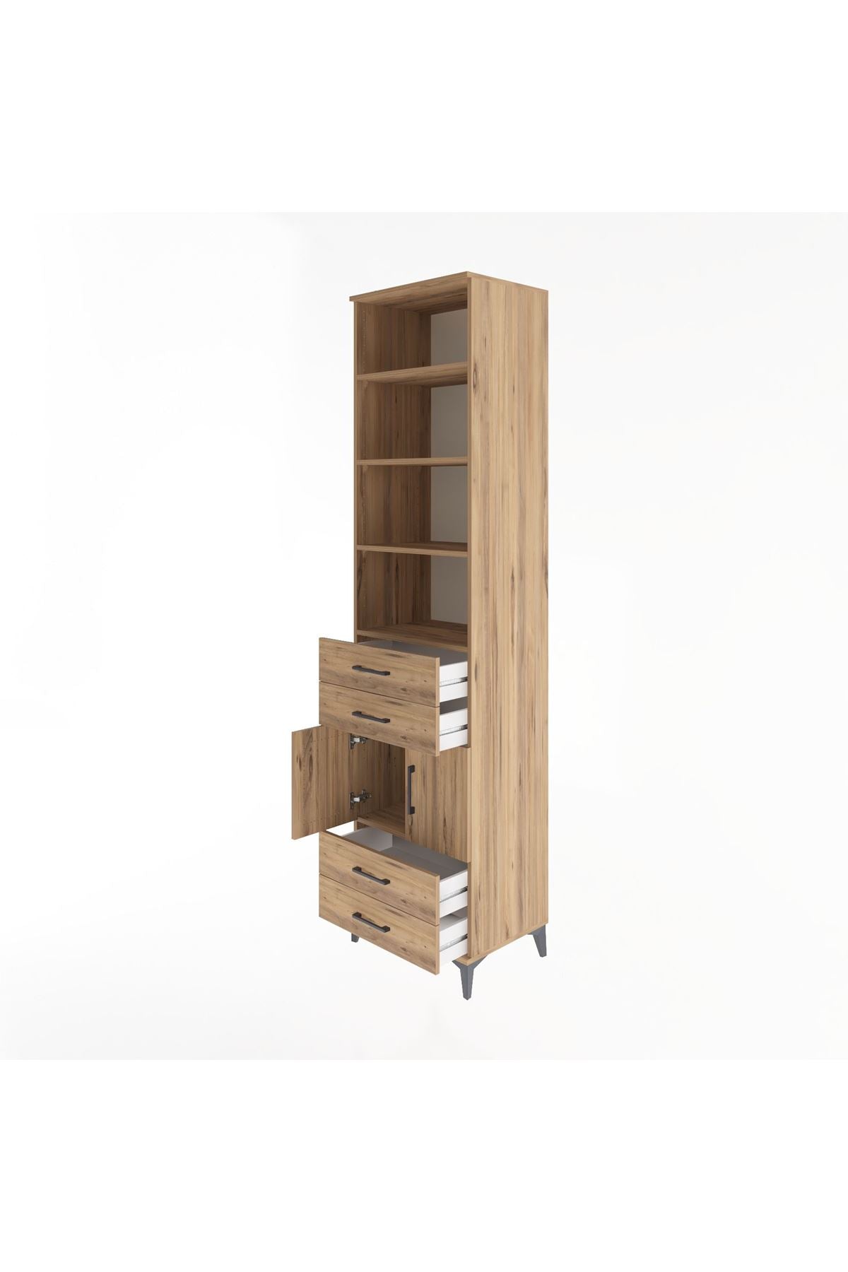 Hyperion Dolap 5 Raflı 4 Çekmeceli 2 Kapaklı 60x44x243 Çam-Çam