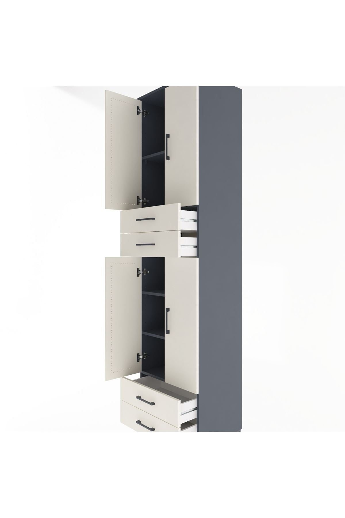 Hyperion Dolap 5 Raflı 4 Çekmeceli 4 Kapaklı 60x44x243 Antrasit-Aytaşı
