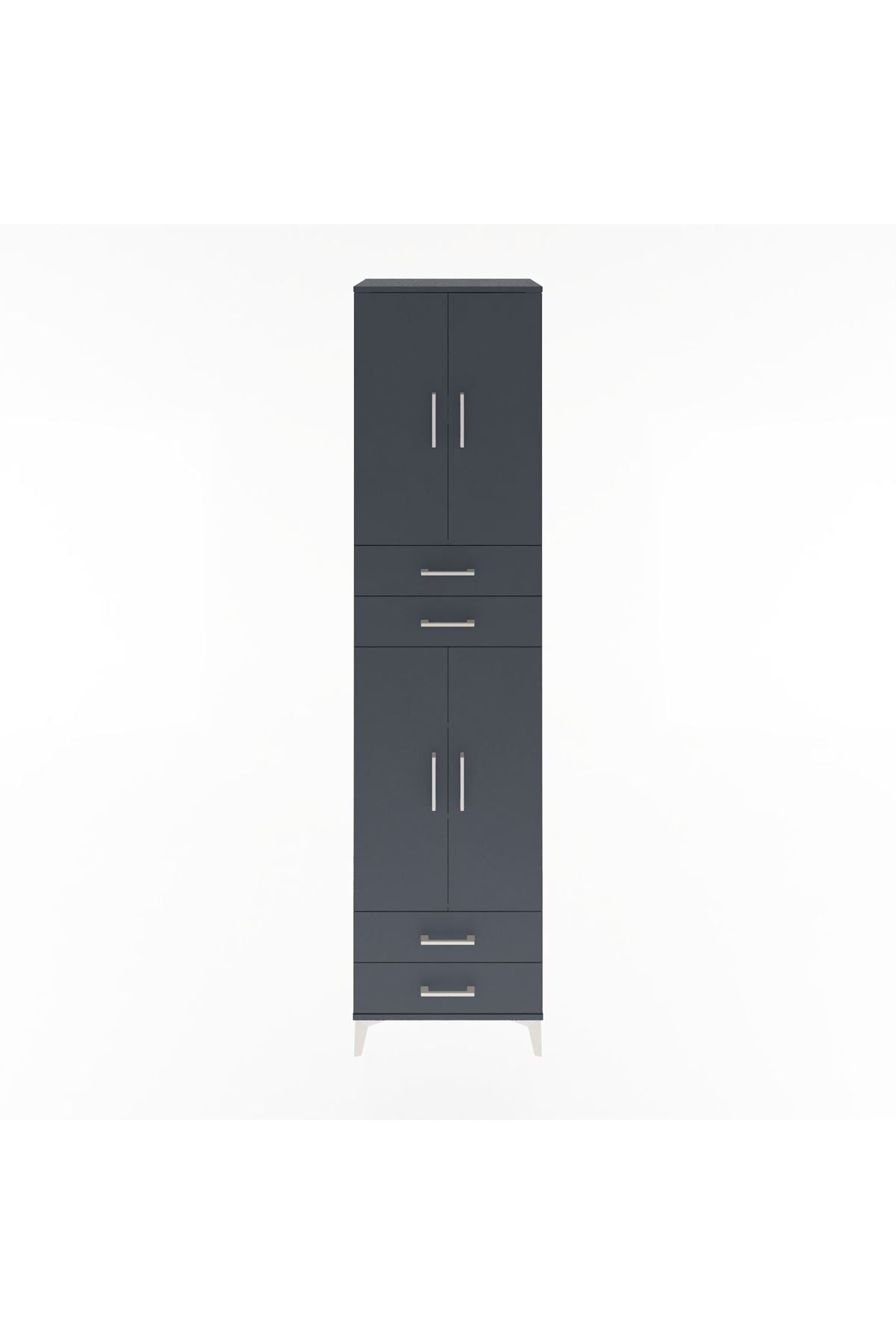 Hyperion Dolap 5 Raflı 4 Çekmeceli 4 Kapaklı 60x44x243 Antrasit-Antrasit