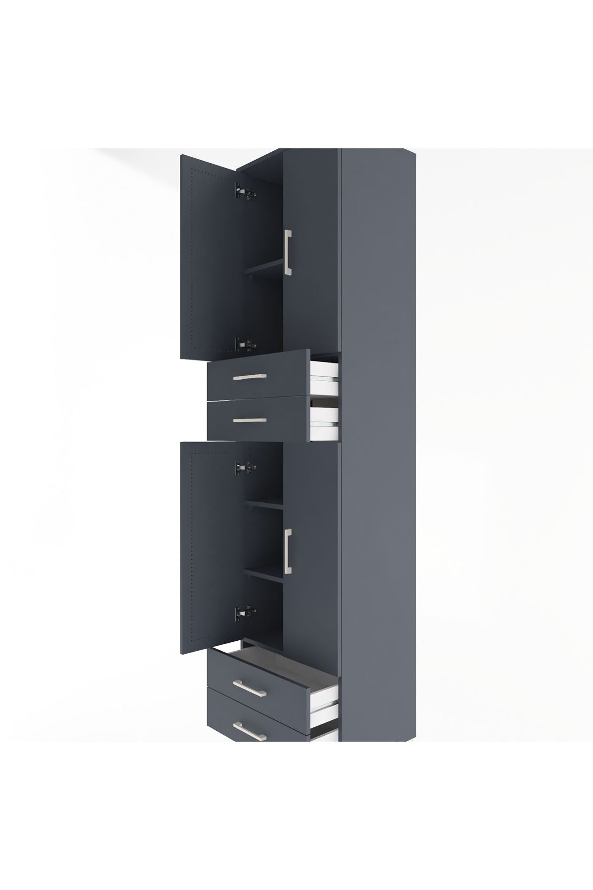Hyperion Dolap 5 Raflı 4 Çekmeceli 4 Kapaklı 60x44x243 Antrasit-Antrasit