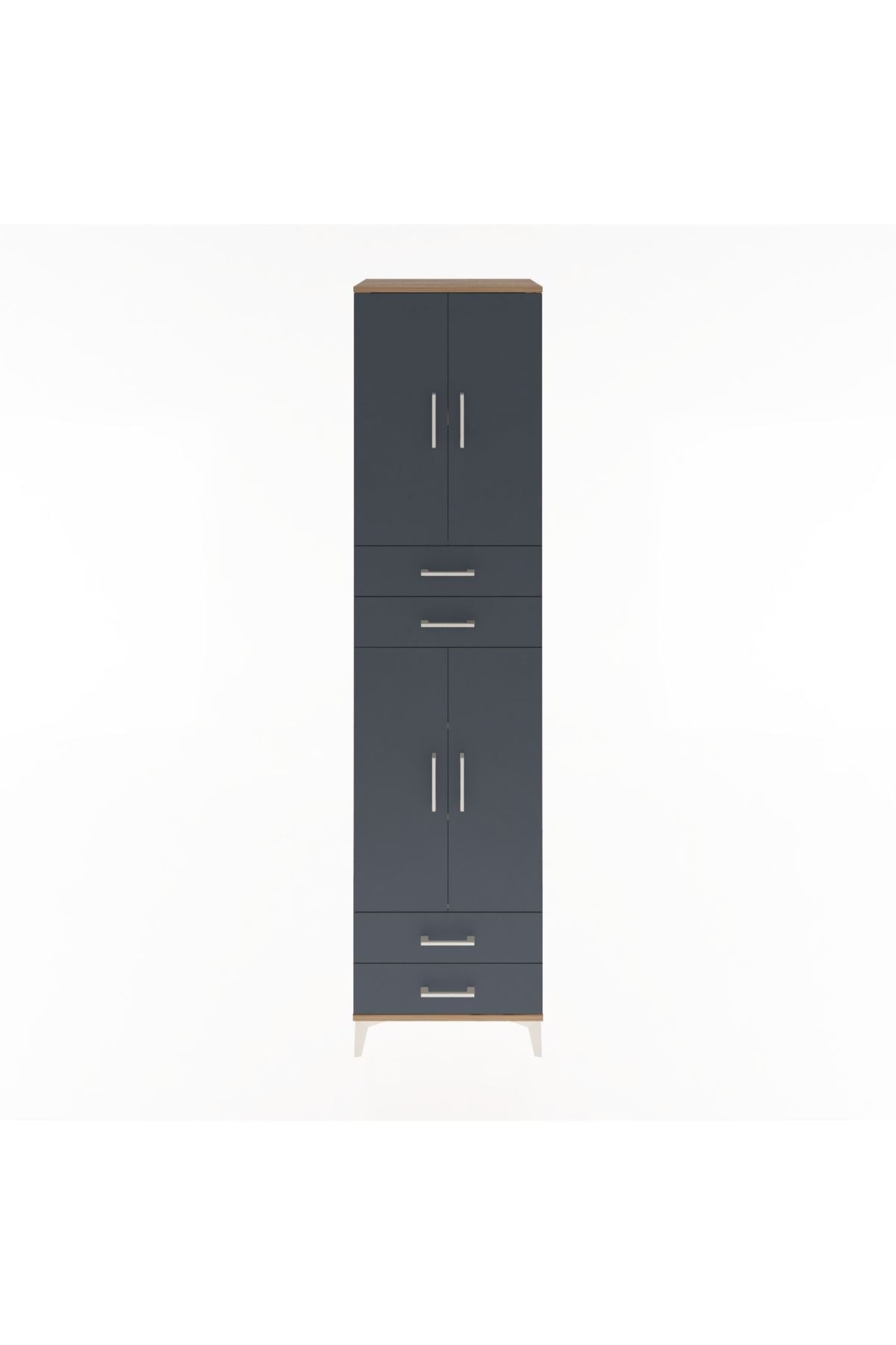 Hyperion Dolap 5 Raflı 4 Çekmeceli 4 Kapaklı 60x44x243 Çam-Antrasit