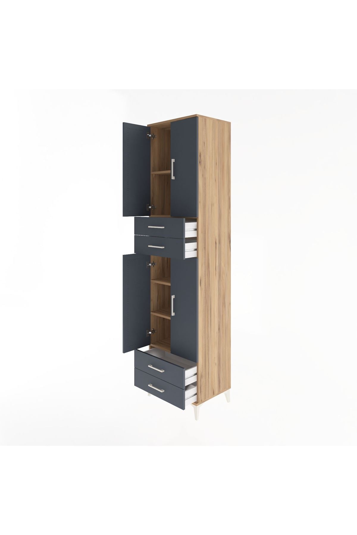 Hyperion Dolap 5 Raflı 4 Çekmeceli 4 Kapaklı 60x44x243 Çam-Antrasit