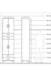 Hyperion Dolap 5 Raflı 4 Çekmeceli 4 Kapaklı 60x44x243 Çam-Antrasit