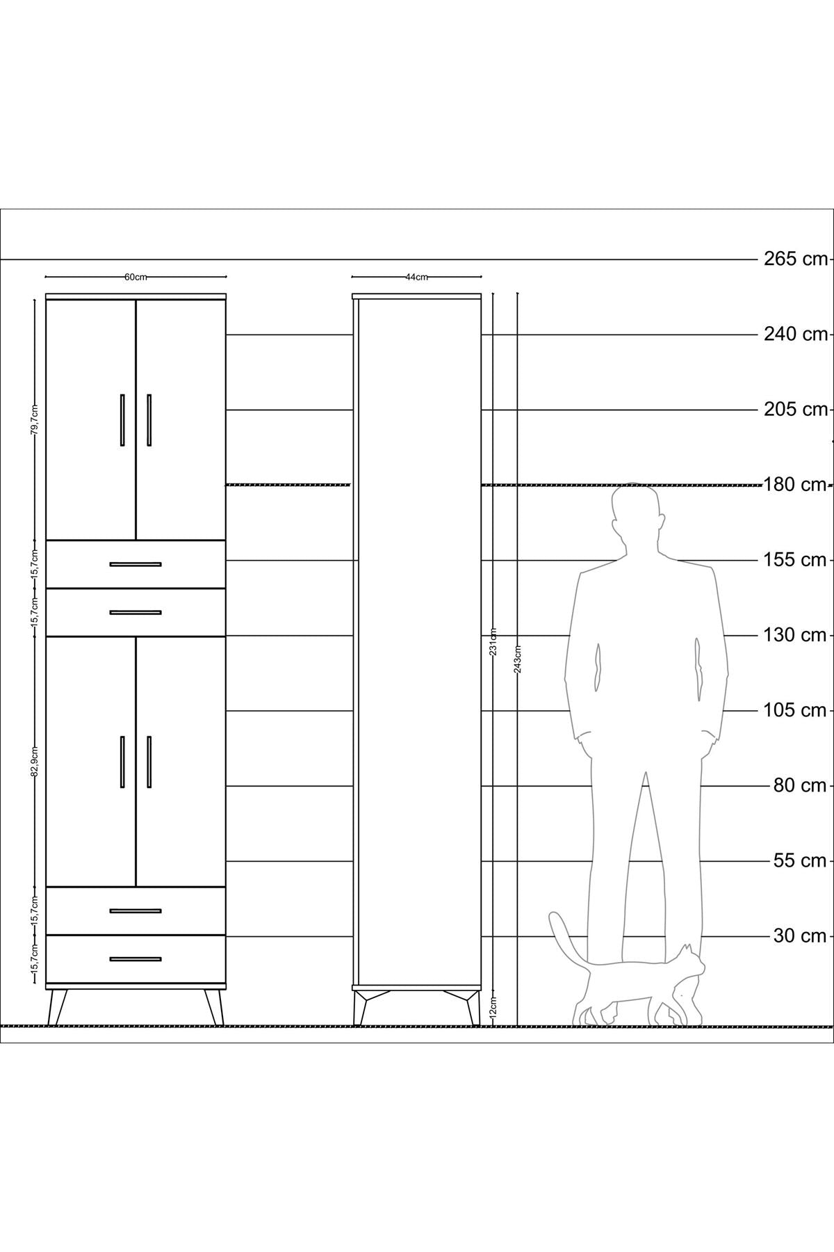 Hyperion Dolap 5 Raflı 4 Çekmeceli 4 Kapaklı 60x44x243 Çam-Çam