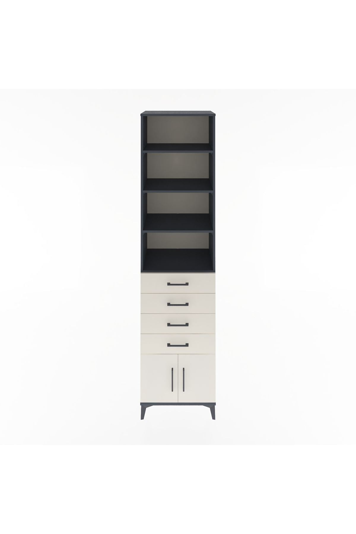 Hyperion Dolap 4 Raflı 4 Çekmeceli 2 Kapaklı 60x44x243 Antrasit-Aytaşı