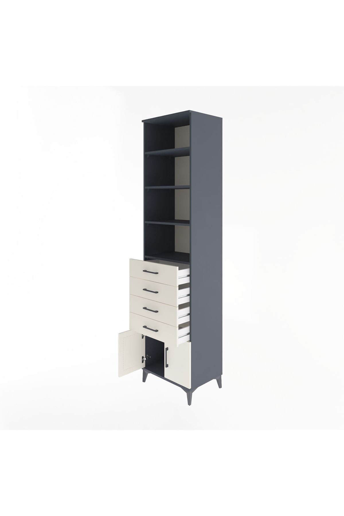 Hyperion Dolap 4 Raflı 4 Çekmeceli 2 Kapaklı 60x44x243 Antrasit-Aytaşı